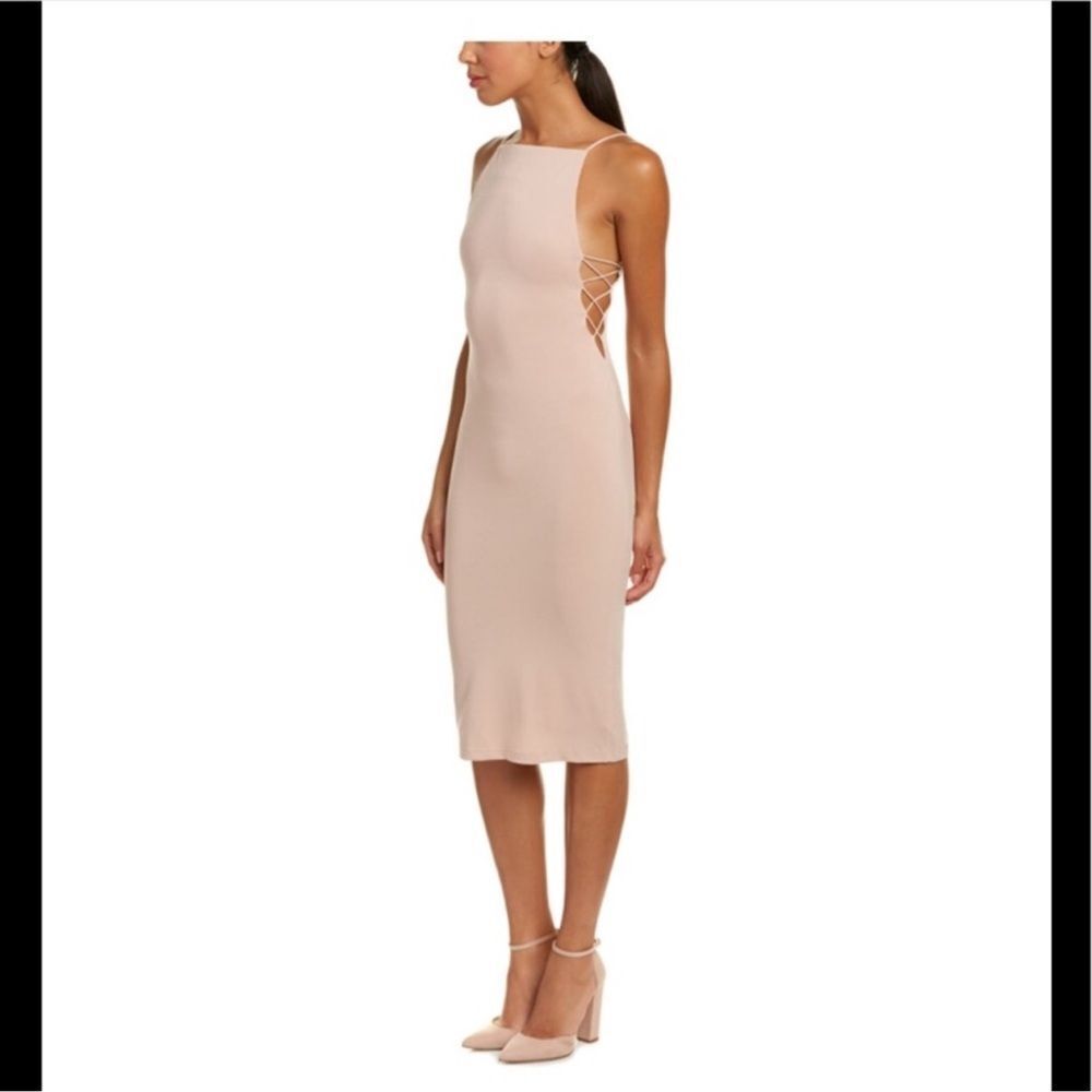 Alice and Olivia Blush Pink Kia Midi Dress with Side Lace Up Cutouts